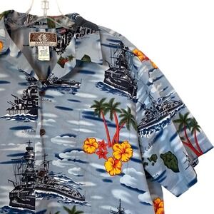 Kalaheo Men's Pearl Harbor USA Carrier Battleships Hawaiian Aloha Shirt Large